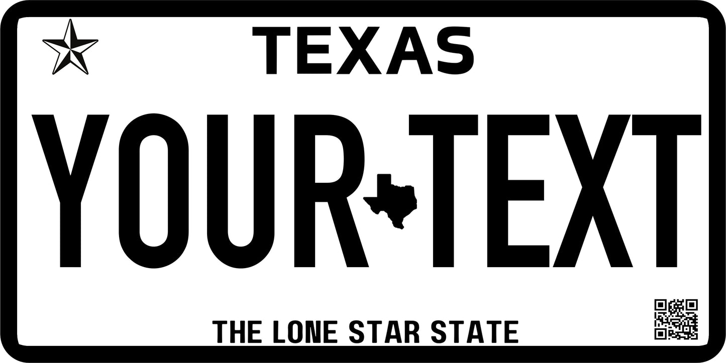 Placa TEXAS Personalizada con Tu Nombre o Frase | TEXAS BLANCO Y NEGRO | DISENO NUEVO Y DISENO 0XIDADO - Regalo Exclusivo