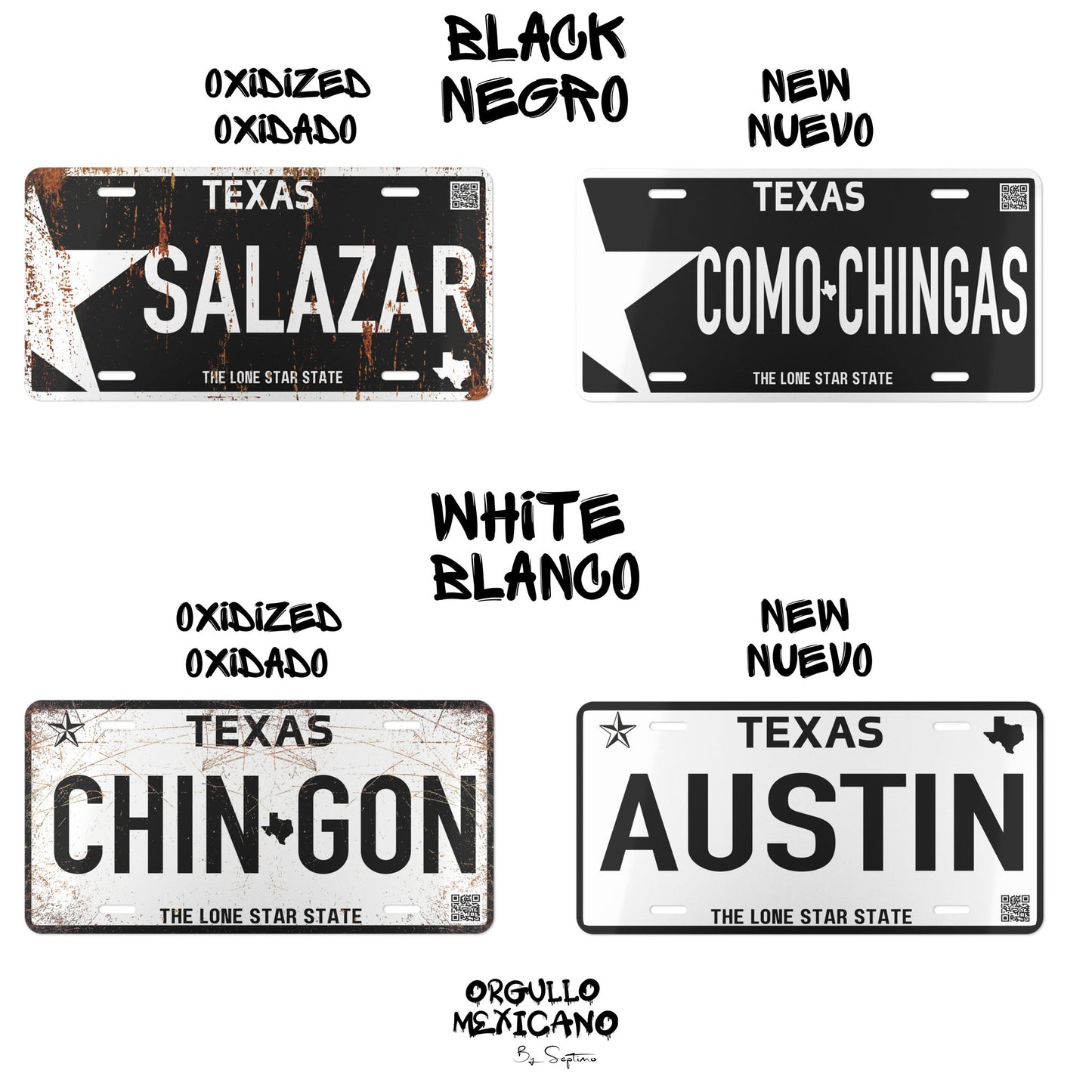 Placa TEXAS Personalizada con Tu Nombre o Frase | TEXAS BLANCO Y NEGRO | DISENO NUEVO Y DISENO 0XIDADO - Regalo Exclusivo