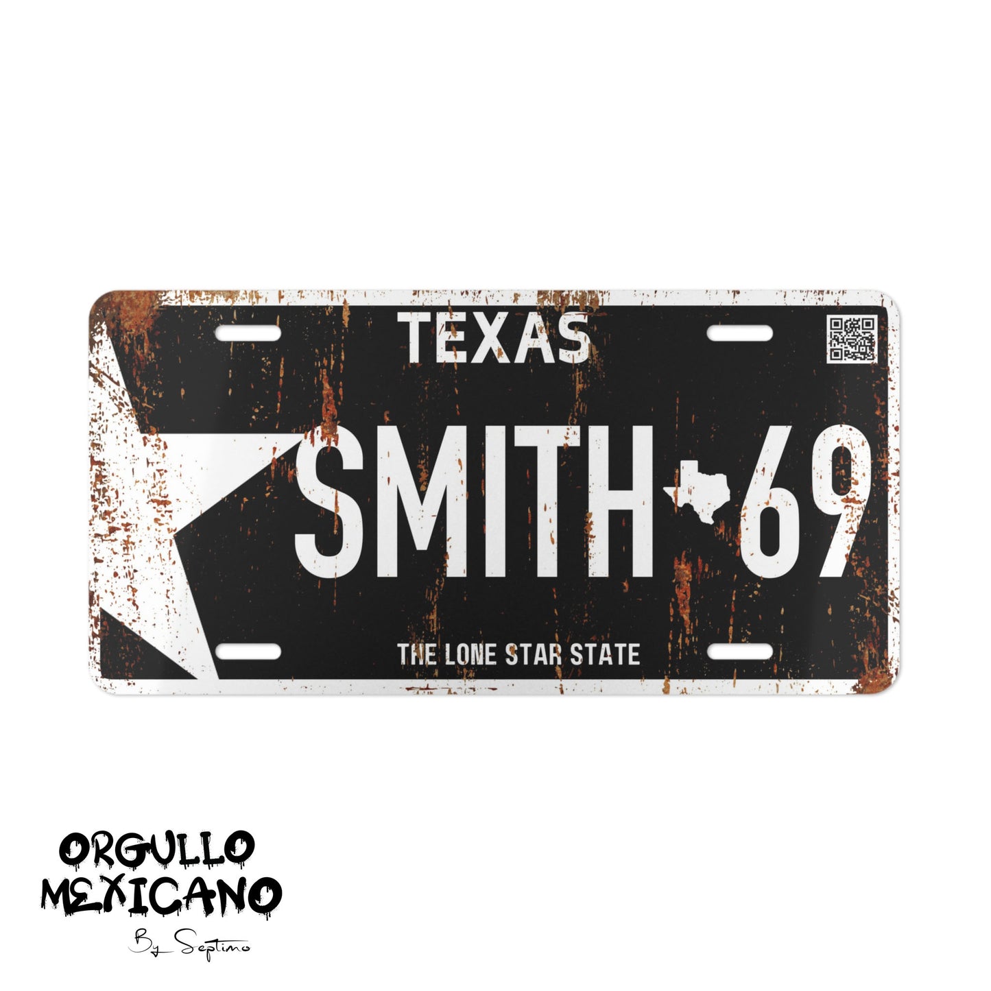 Placa TEXAS Personalizada con Tu Nombre o Frase | TEXAS BLANCO Y NEGRO | DISENO NUEVO Y DISENO 0XIDADO - Regalo Exclusivo