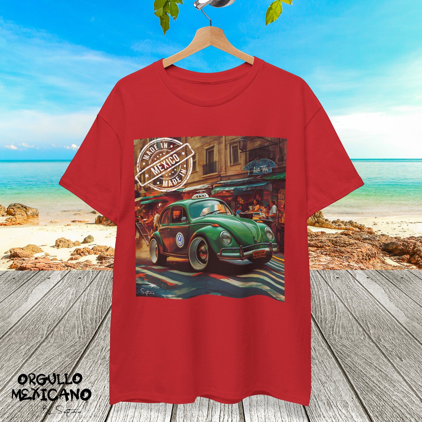 VOCHO TAXI MEXICANO, LOGO HECHO EN MEXICO  Unisex Cotton Crew Tee