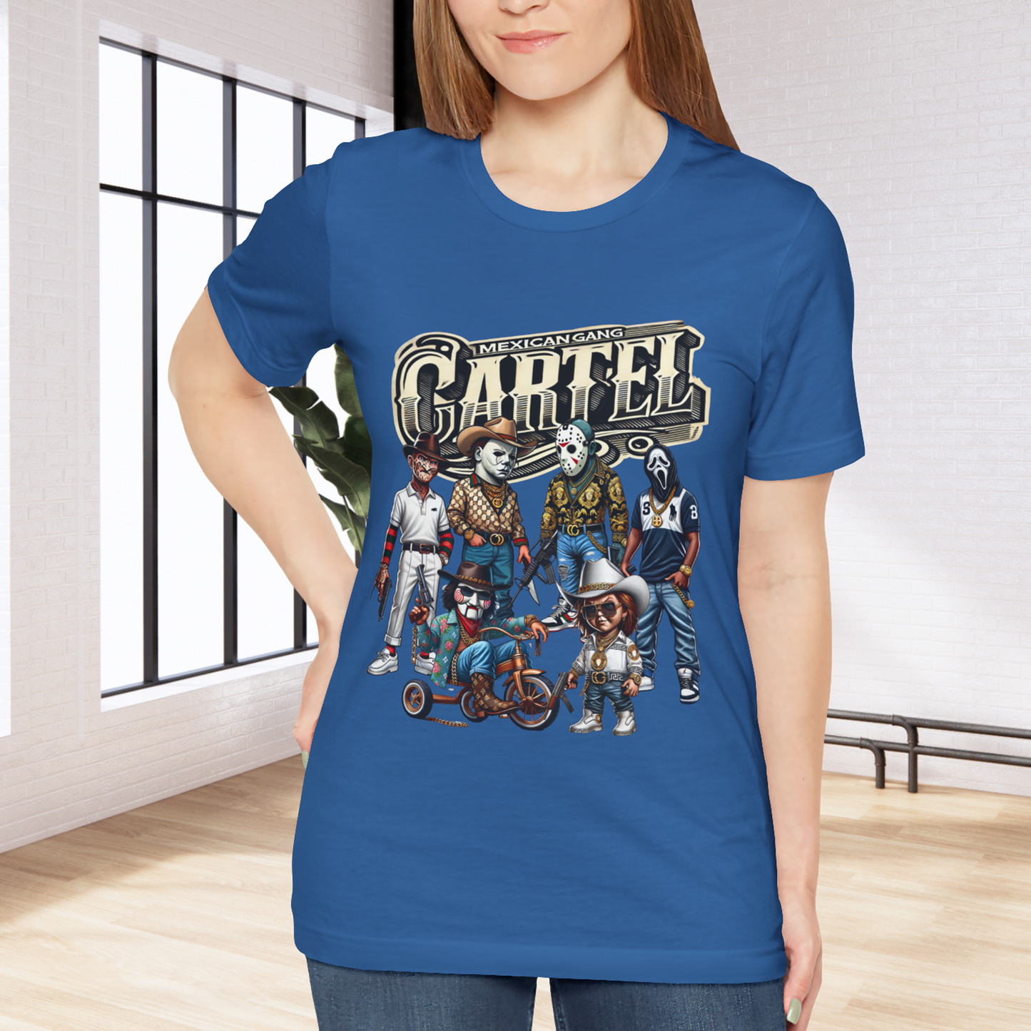 CARTEL HALLOWEEN  DISENO ESTILO MEXICANO  ,  Unisex Cotton Crew Tee