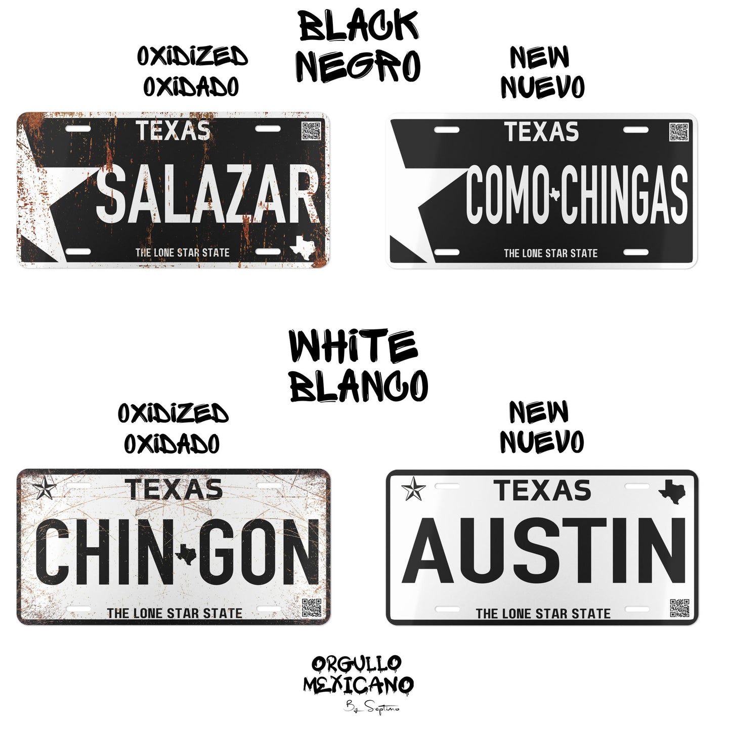 Placa TEXAS  Personalizada con Tu Nombre o Frase | TEXAS BLANCO Y NEGRO |  DISENO NUEVO Y DISENO 0XIDADO - Regalo Exclusivo