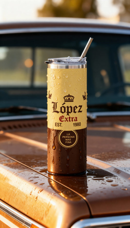 Tumbler personalizado 20oz – Con tu nombre y fecha, pa’ la raza fina
